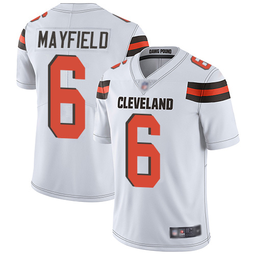Cleveland Browns Baker Mayfield Men White Limited Jersey #6 NFL Football Road Vapor Untouchable->women nfl jersey->Women Jersey